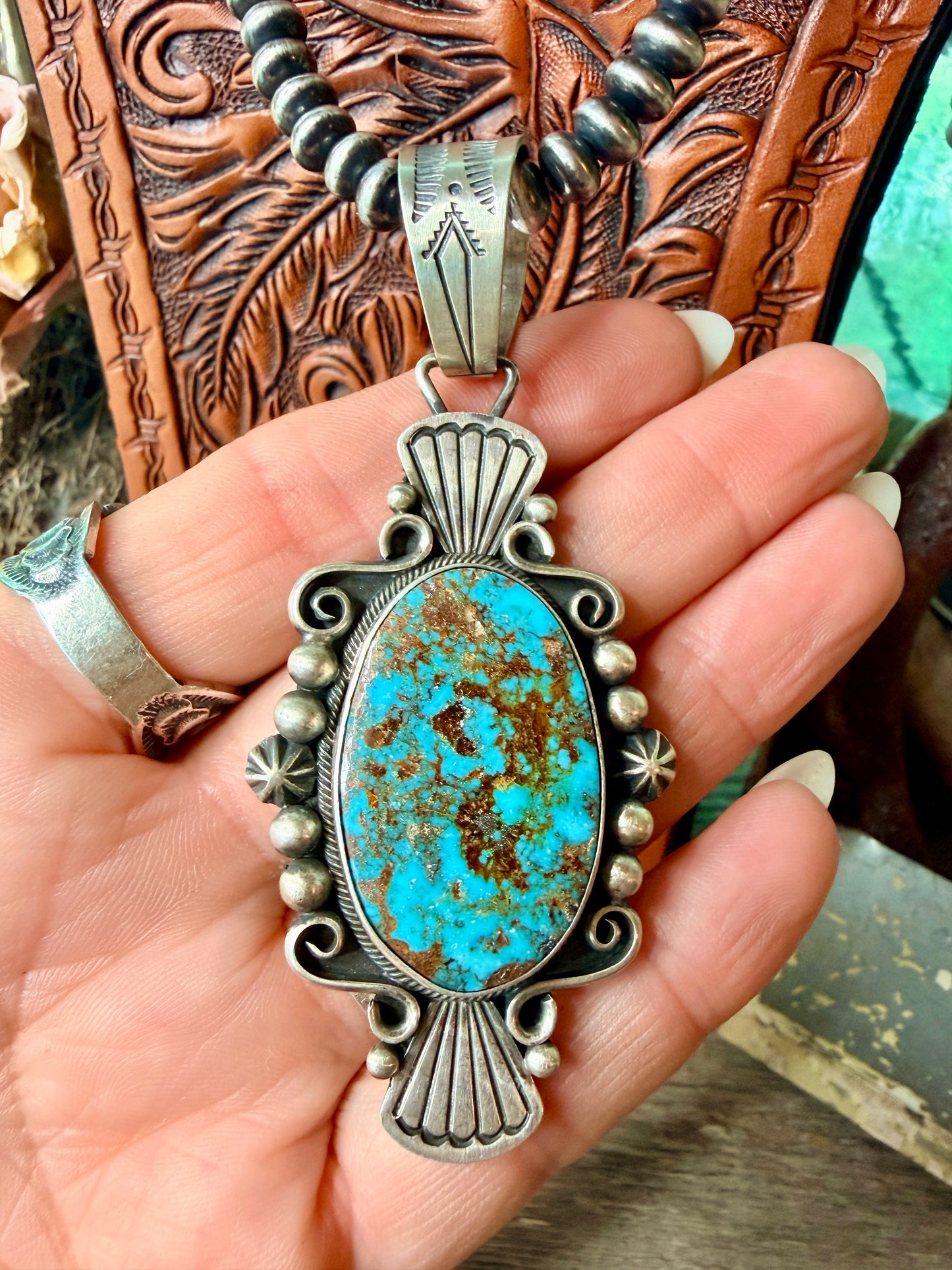 David Benally Kingman Turquoise & Sterling Silver Pendant
