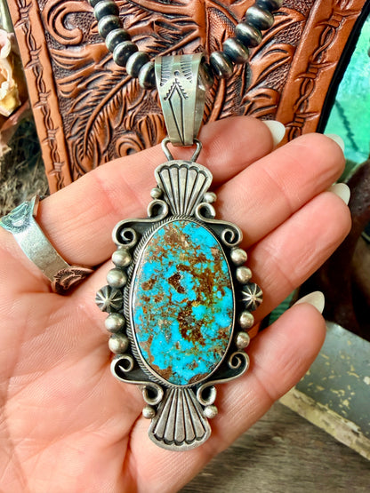 David Benally Kingman Turquoise & Sterling Silver Pendant