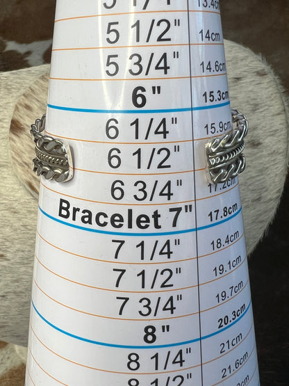 Native Made Mine Number 8 Turquoise Cuff with Sterling Silver Design