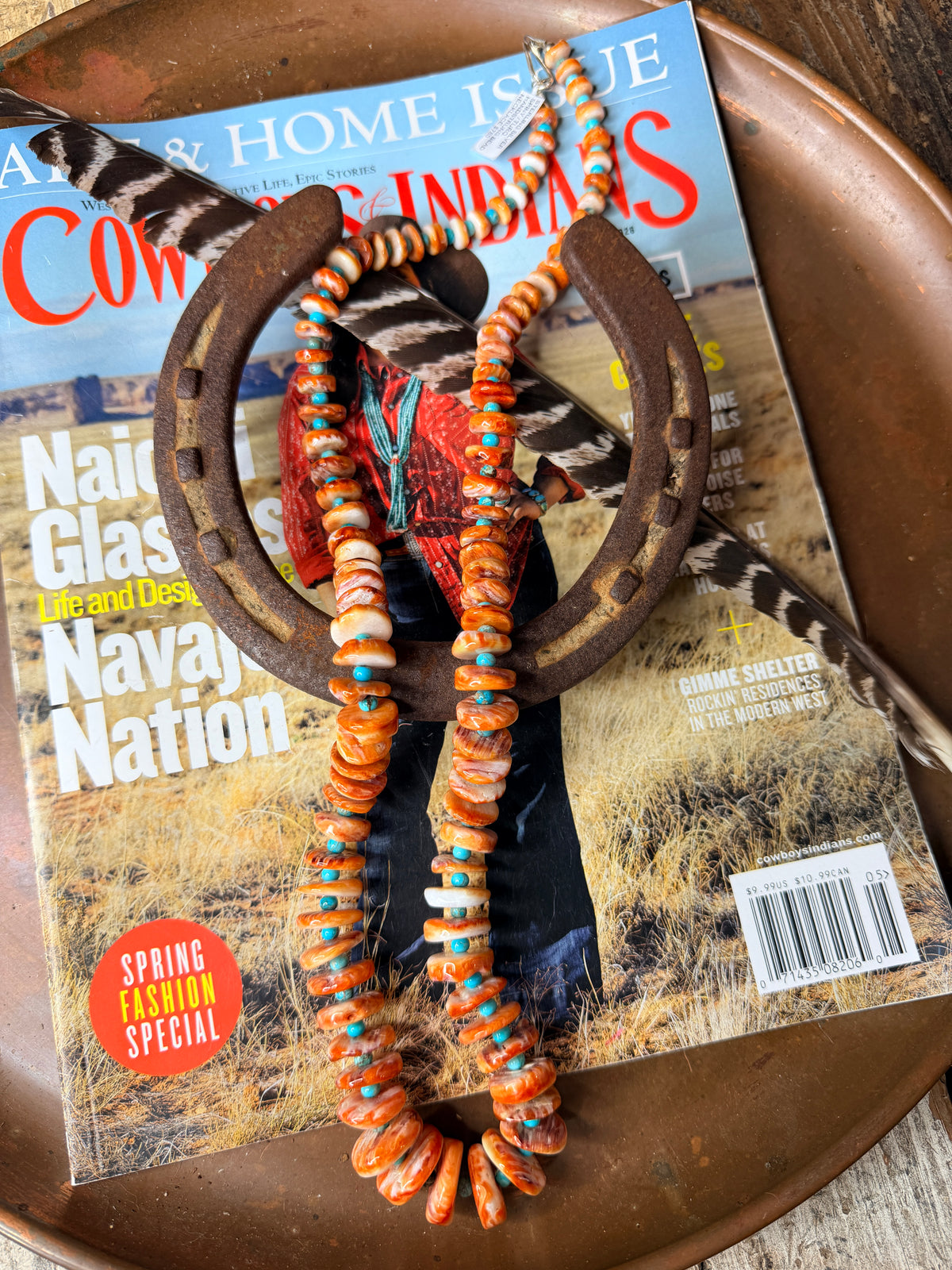 Navajo Handmade Spiny and Turquoise Beaded Necklace by Kimberly Tom 29”