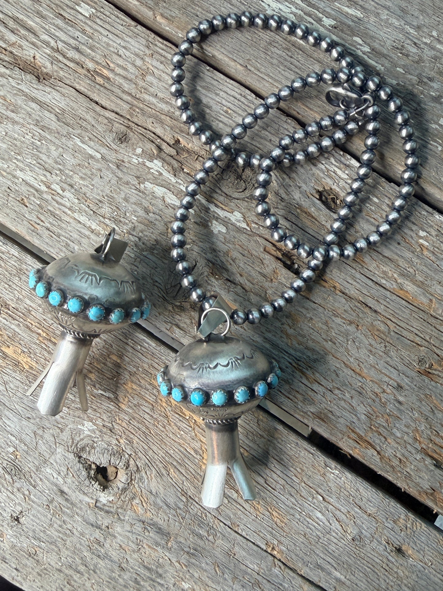 Giant Navajo Made Kingman Turquoise & Sterling Silver Blossom Pendant by Monica Smith