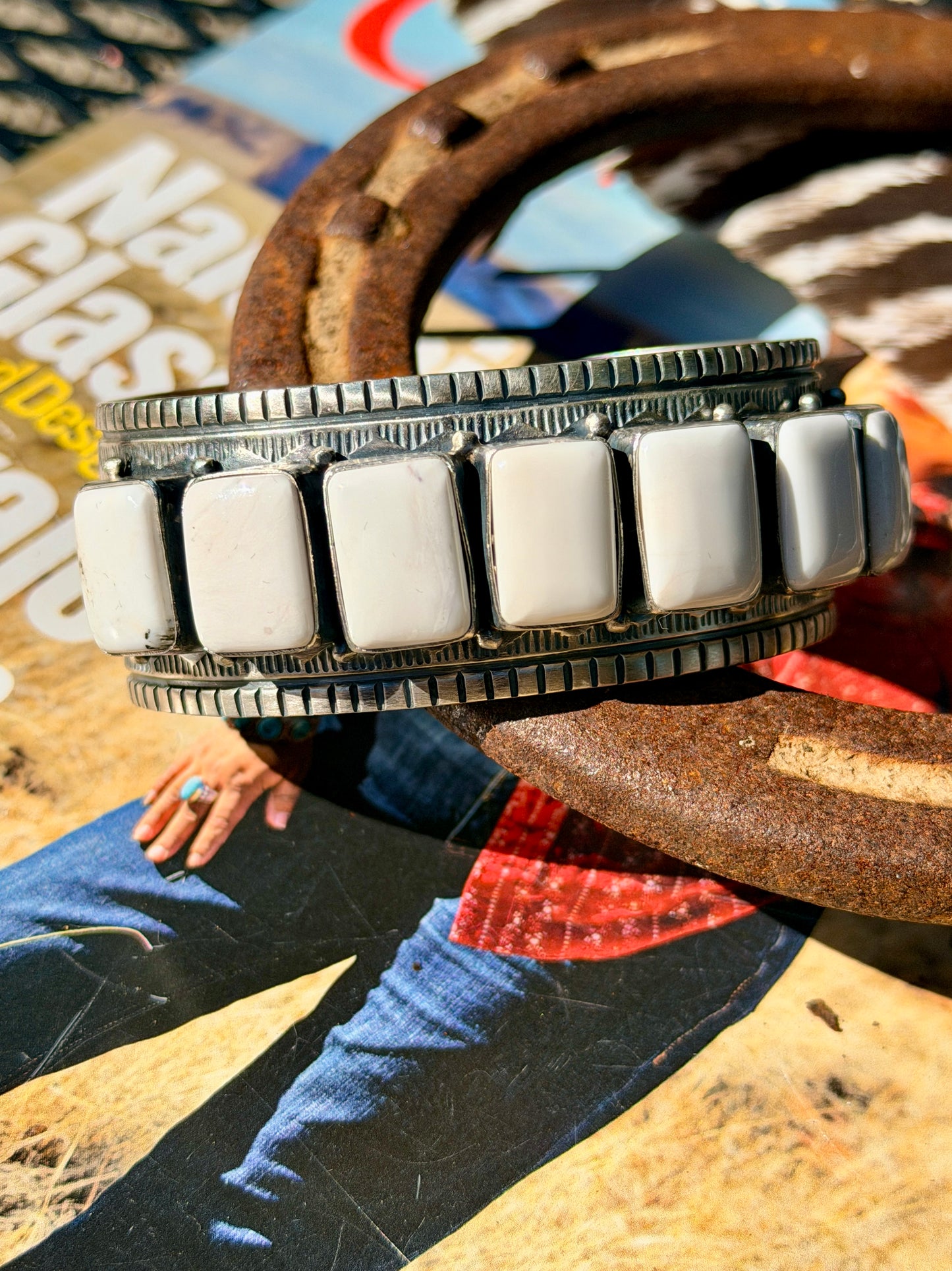 Francis Yazzie White Buffalo & Sterling Silver Cuff