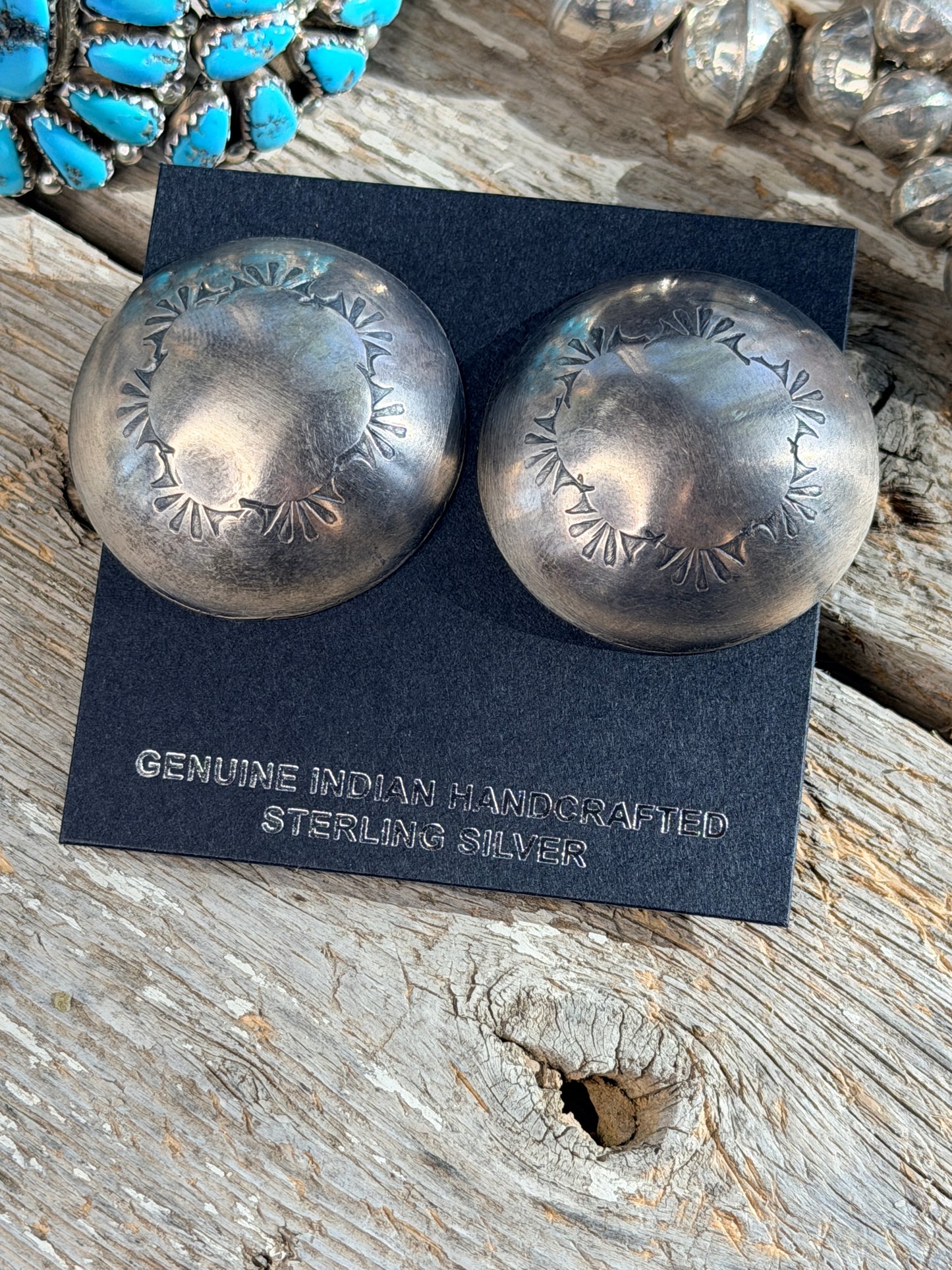 Authentic Large Stamped Domed Earrings