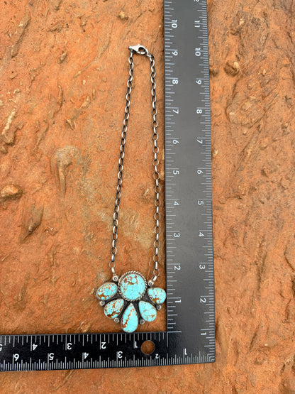 Authentic Native Made 18” Mine Number 8 Turquoise Cluster Necklace by Augustine Largo