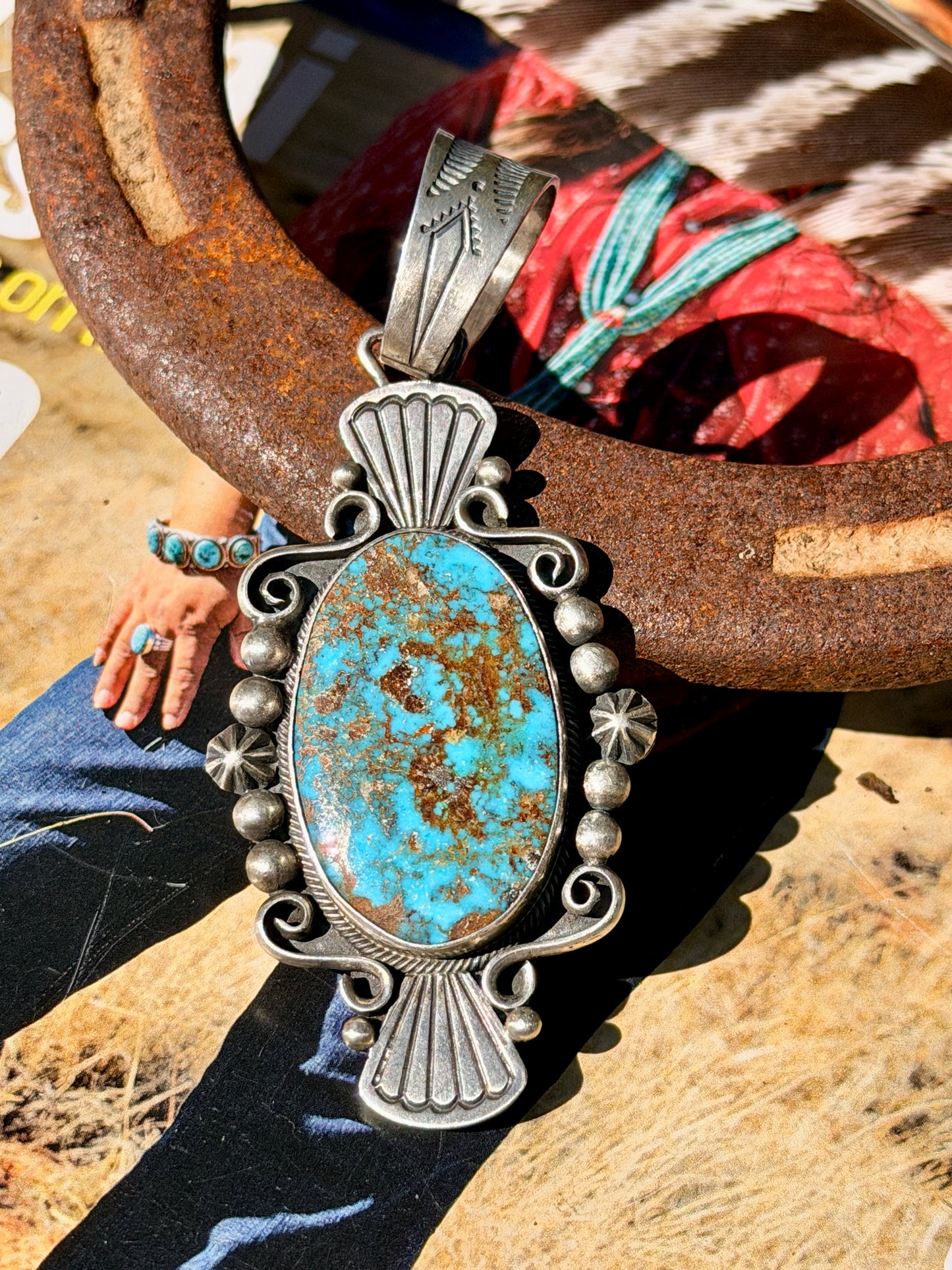 David Benally Kingman Turquoise & Sterling Silver Pendant
