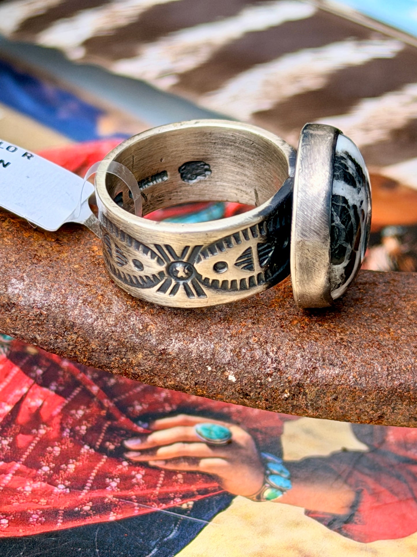 Native Made White Buffalo Ring by Angela Martin size 7