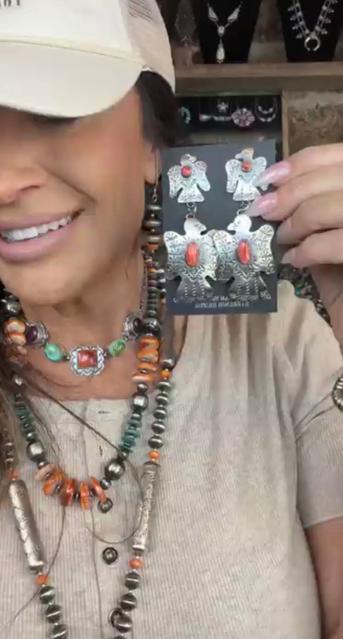 Red Spiny Thunderbird Earrings by Yazzie