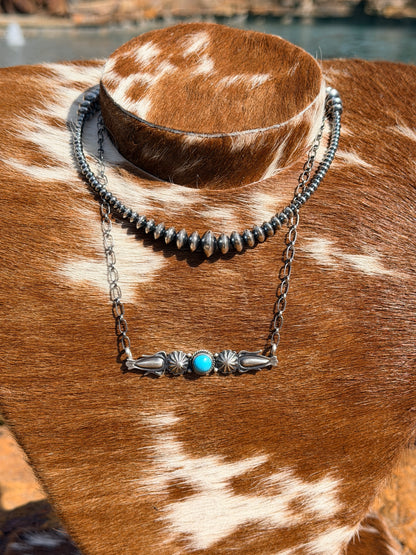 Authentic Marita Benally Navajo Handmade Sterling Silver and Kingman Turquoise Necklace