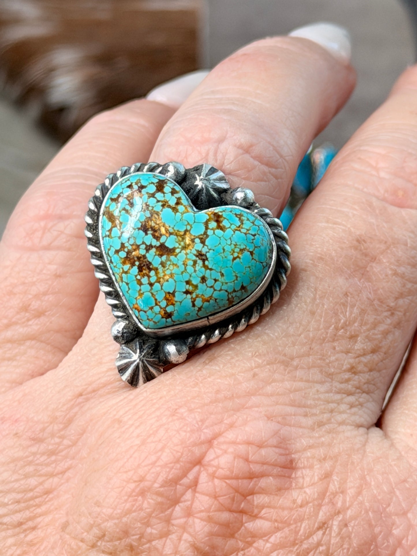 Authentic Adjustable Native America Navajo Sterling Silver Turquoise Heart Ring By Johnny Dixon