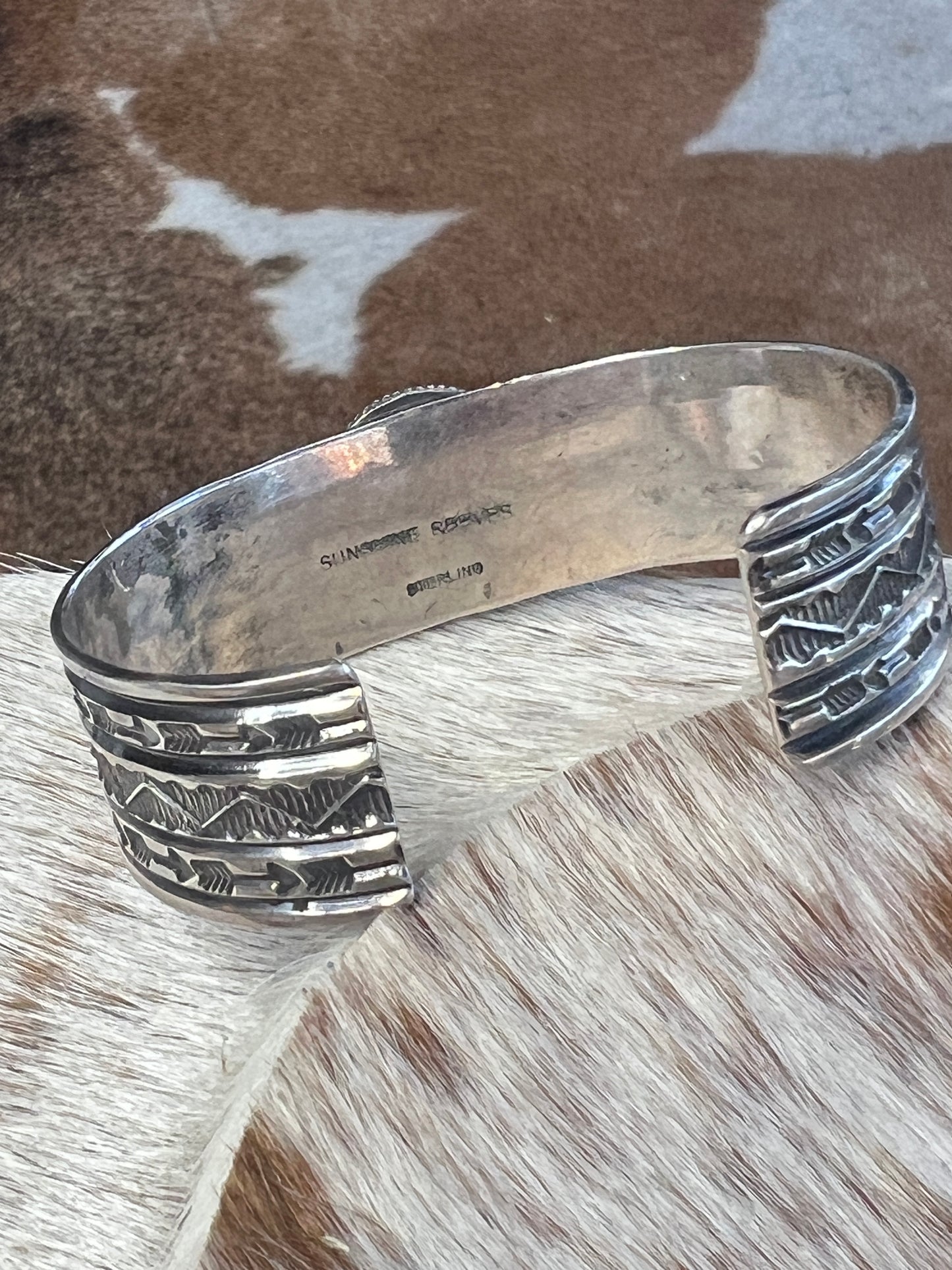 Carico Lake Turquoise Handstamped by Renowned Navajo Artist Sunshine Reeves