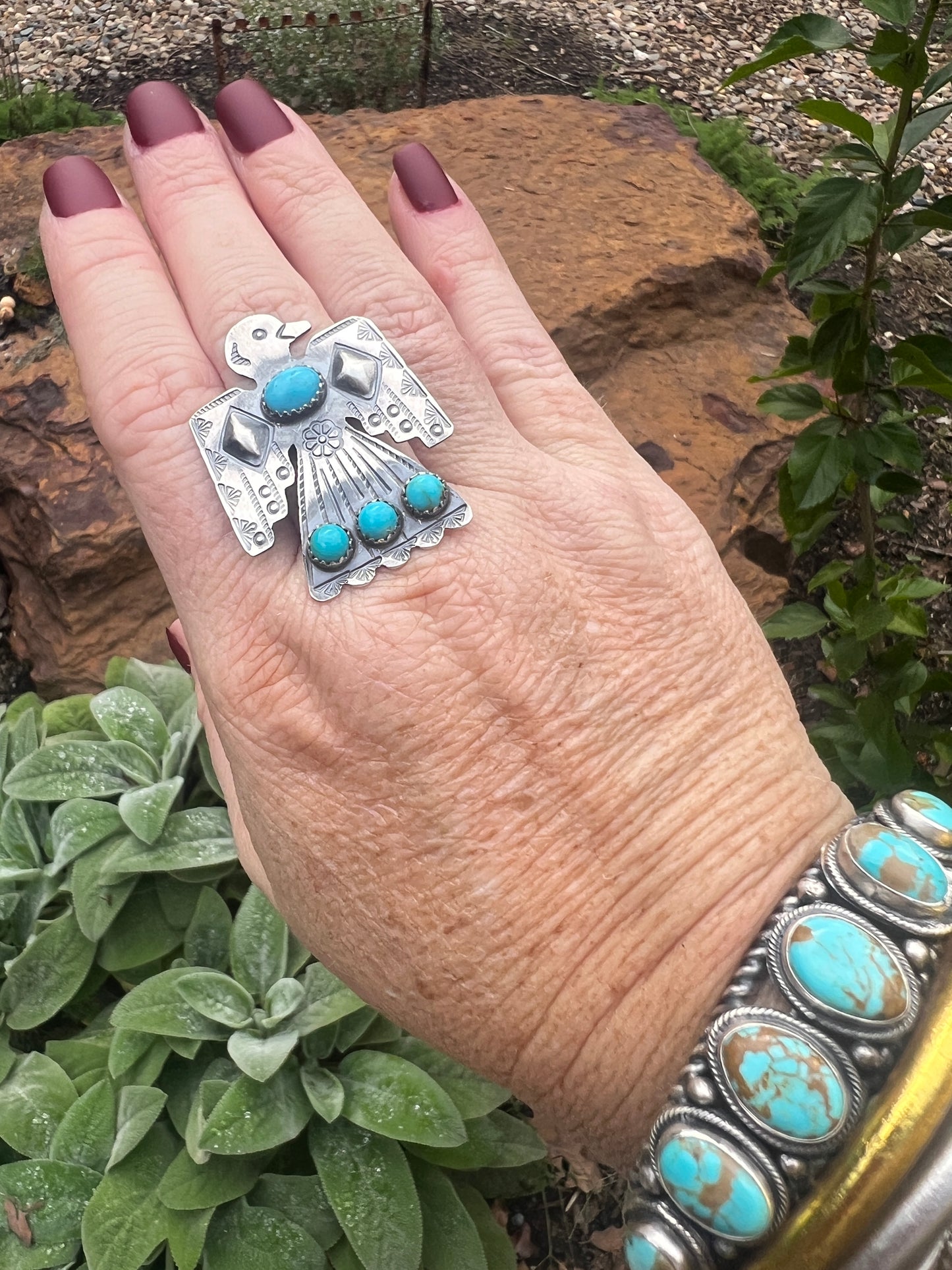 Turquoise Thunderbird Adjustable Ring by Gabriella Yazzie