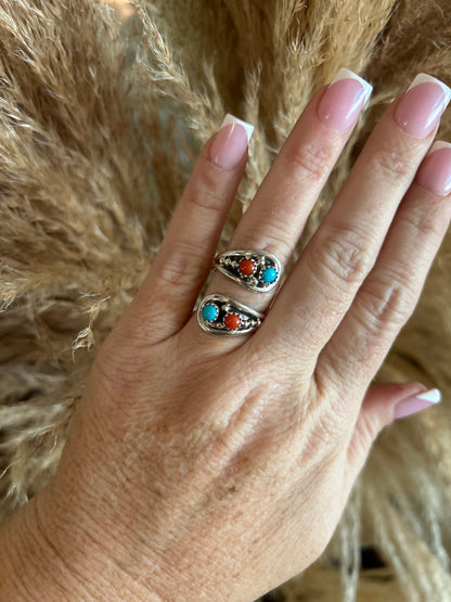 Genevieve Francisco Turquoise and Coral Adjustable Ring