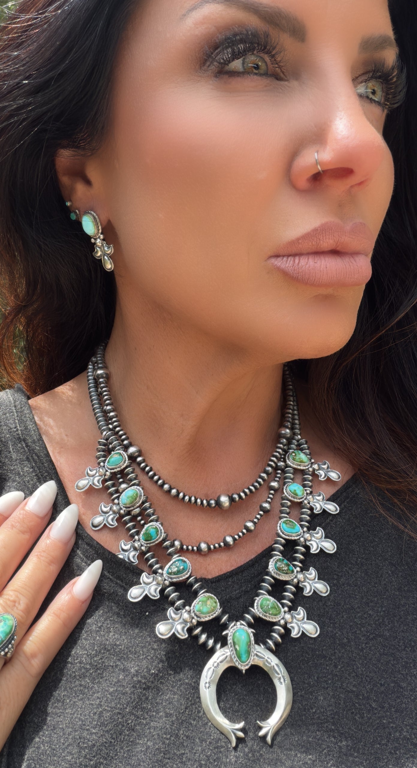 Adrienne Gordon Sonoran Mountain Turquoise & Sterling Silver Squash Blossom Necklace Set
