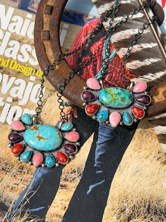 *Limited Edition* Navajo Handmade Cluster Necklace by Keith Henry Carico Lake or Sonoran Gold