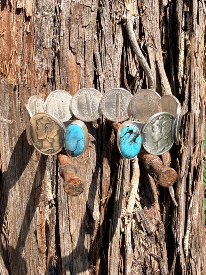 James McCabe Turquoise and Mercury Dime Coin Cuff