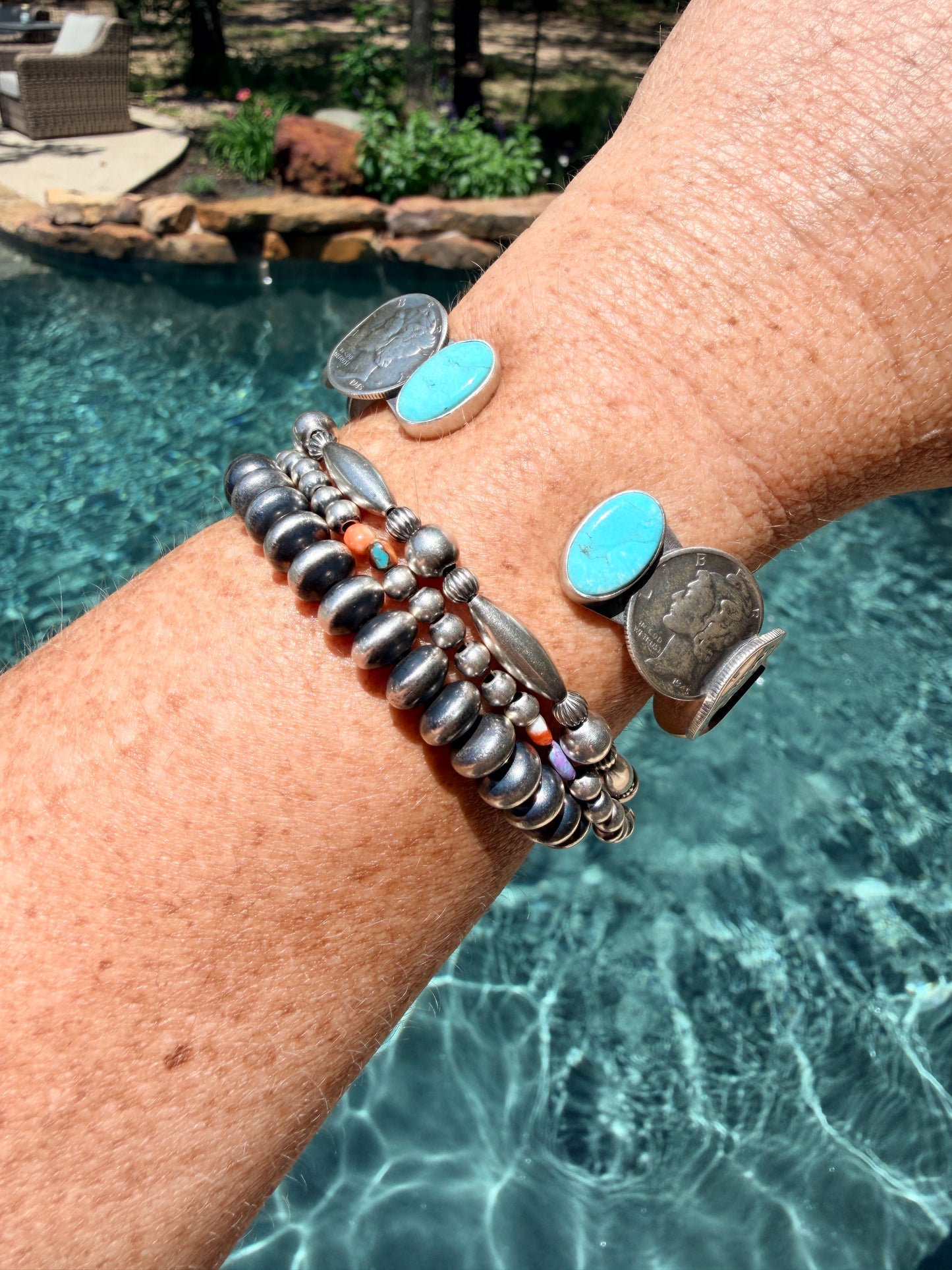 James McCabe Turquoise and Mercury Dime Coin Cuff