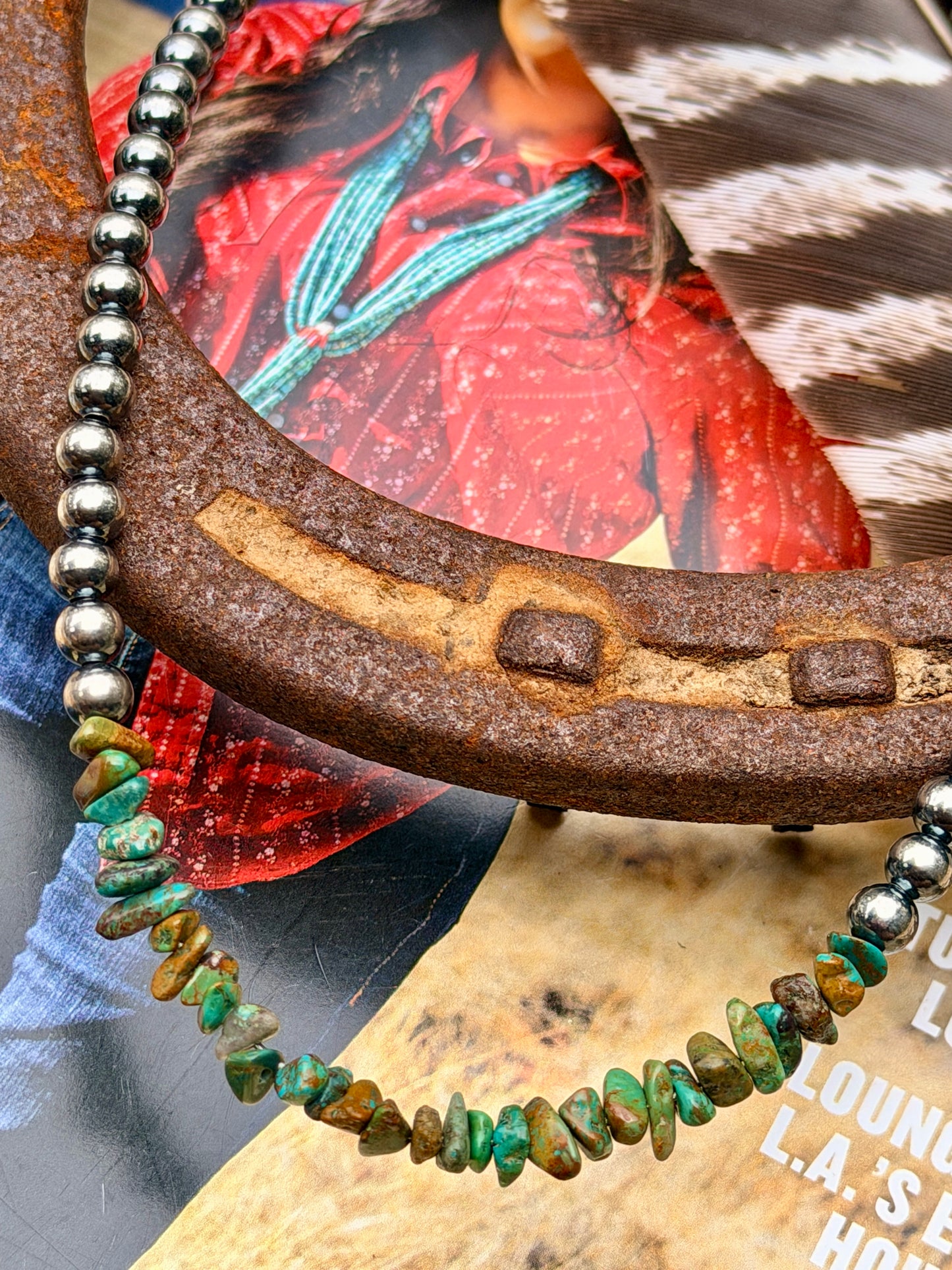 Turquoise Stone Chip Necklace with Sterling Silver Pearls