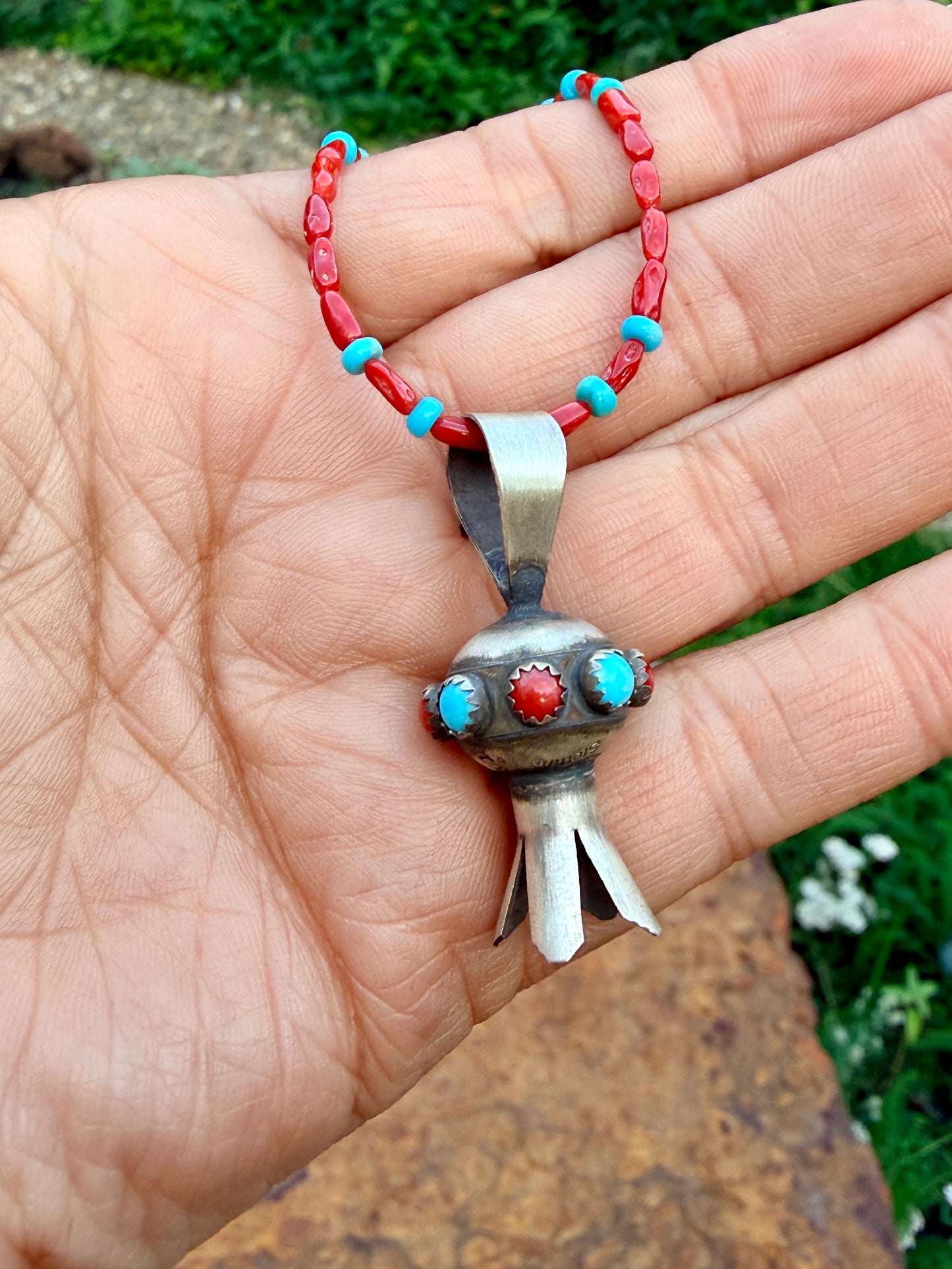 Squash Blossom Pendant on Beaded Necklace by Monica Smith