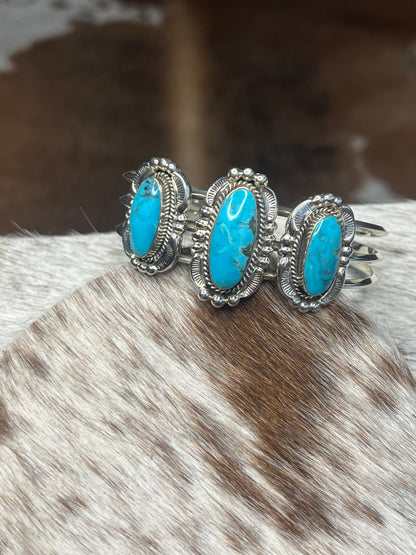 Native Made Three Stone Turquoise Cuff by Irvin Tsosie