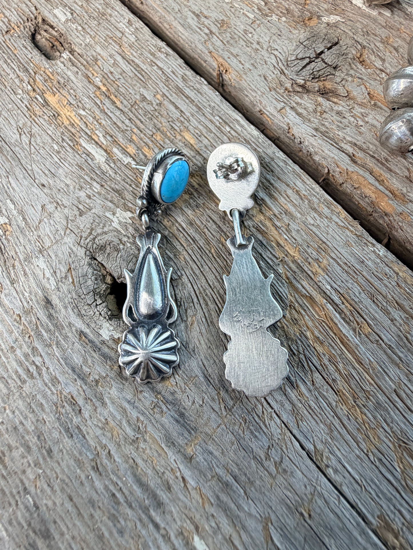 Authentic Native American Navajo Sterling Silver Turquoise Post / Dangling Earring's By Verley Betone