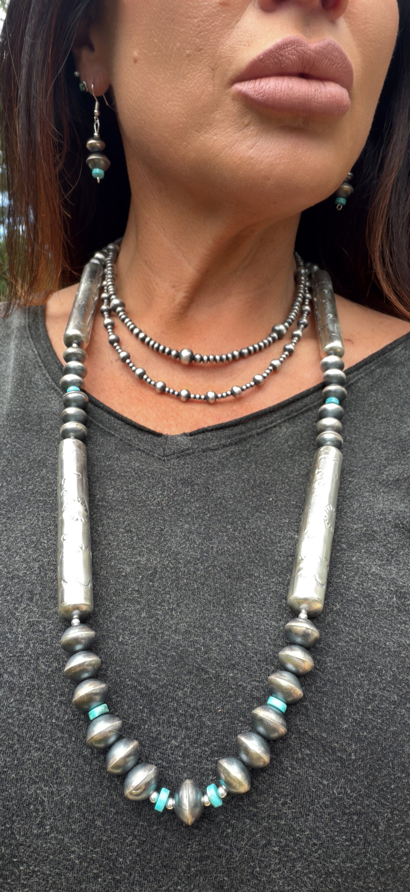 Sharon Cooley 34" Navajo Pearl and Turquoise Necklace and Earring Set