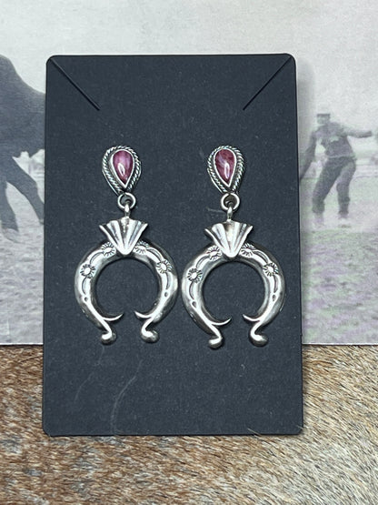 Handmade by Adrienne Gordon Sterling Silver Stamped Naja & Purple Spiny Post Dangle Earrings