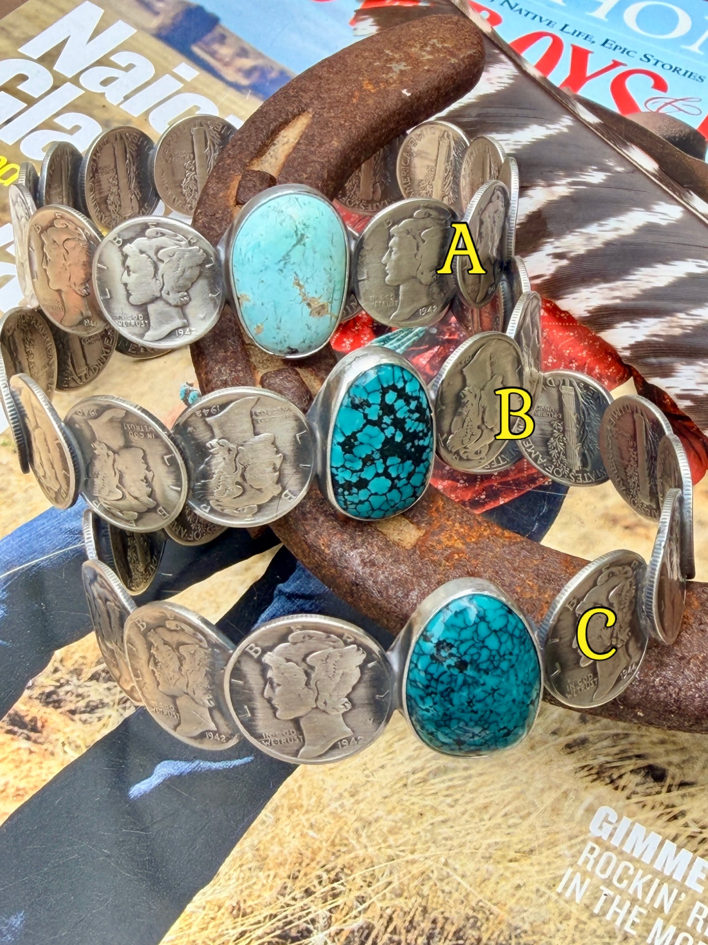 James McCabe Mercury Dime and Turquoise Bangle
