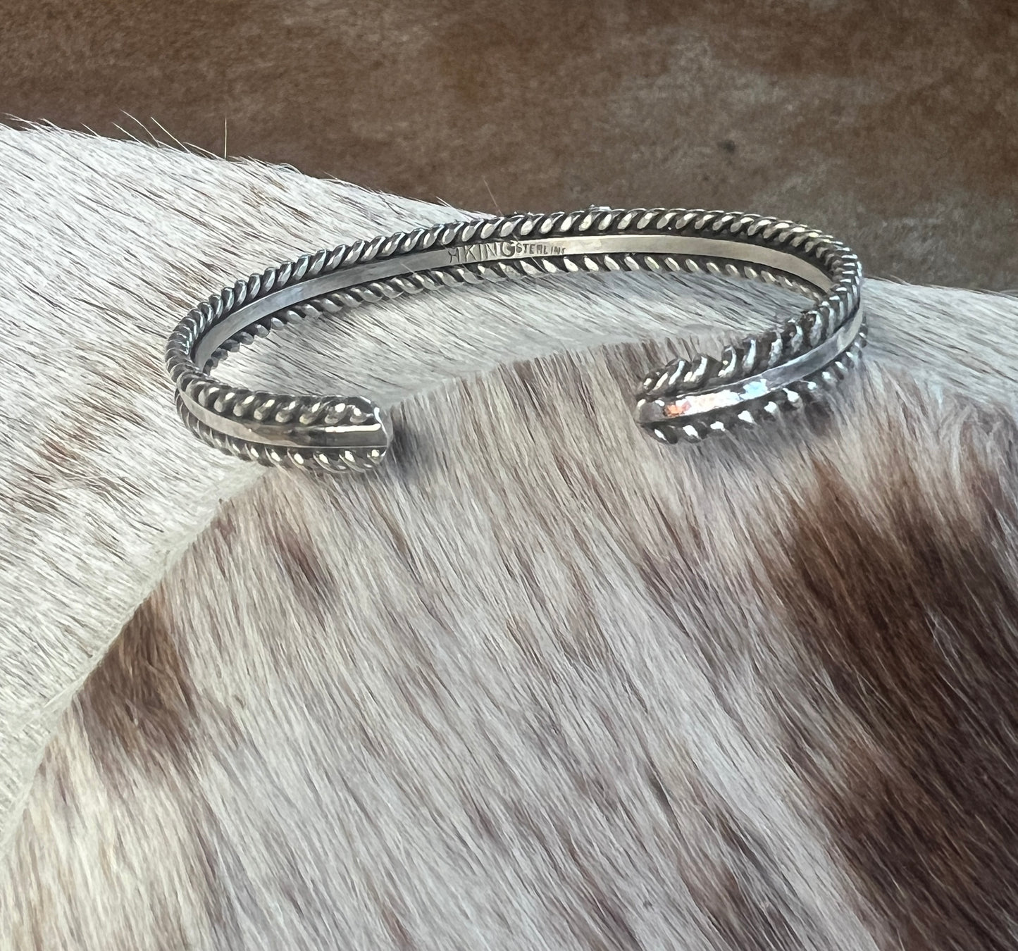 Native Made 3 Stone Turquoise Cuff with Rope Design