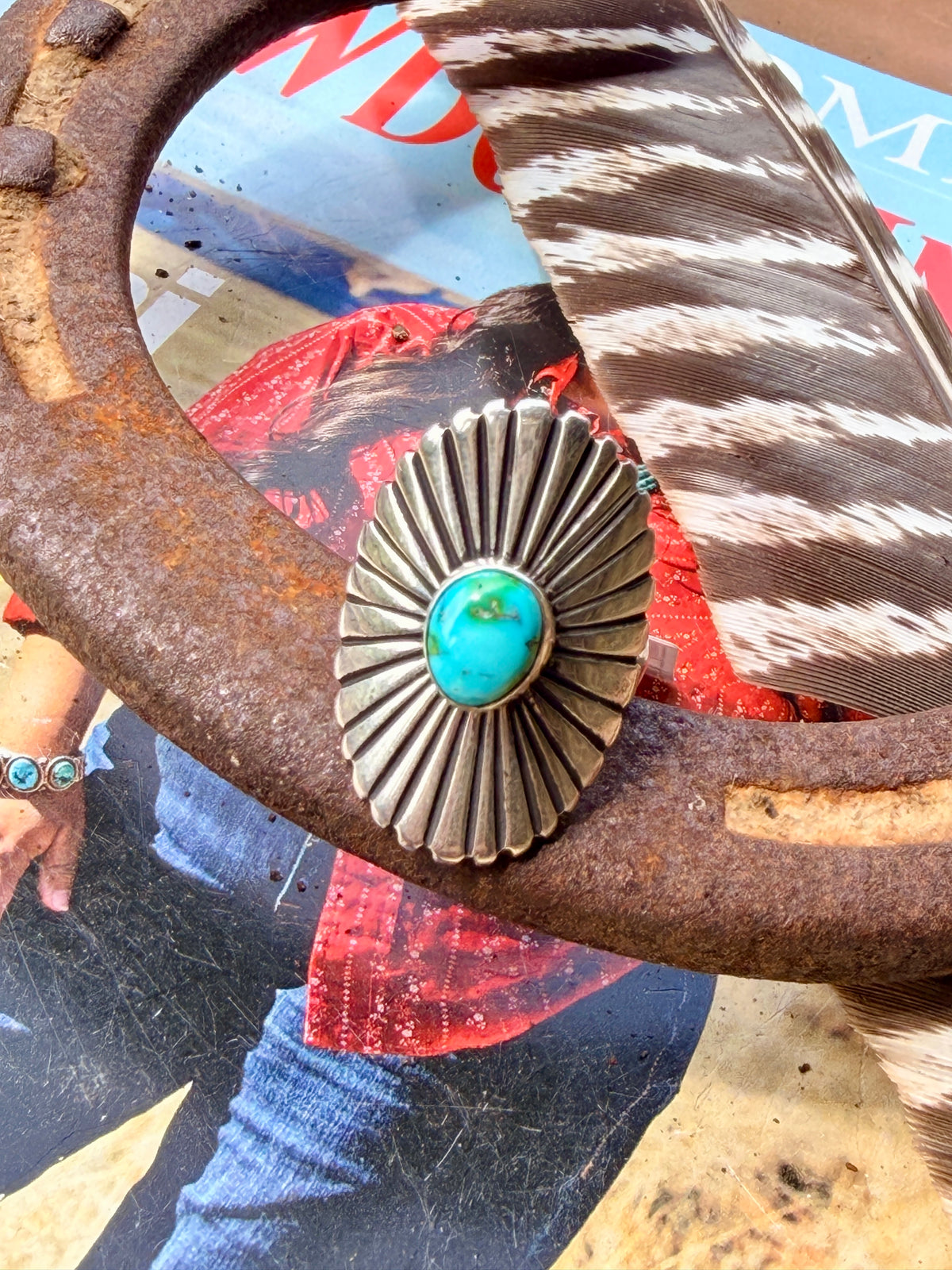 Sonoran Gold Concho Adjustable Ring by Victor Coriz