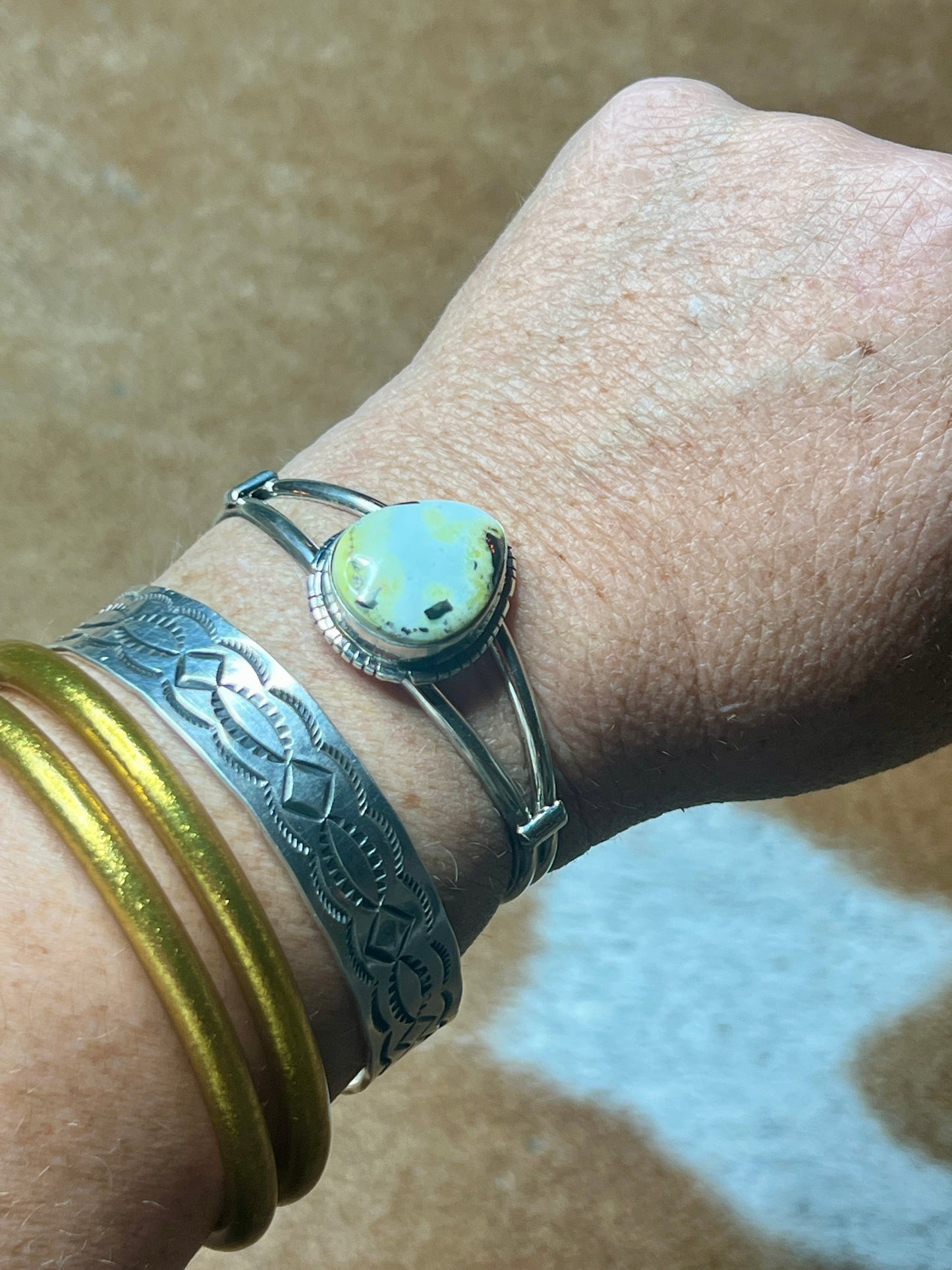 Native Made Palomino Sterling Silver Cuff by Samson Etsitty