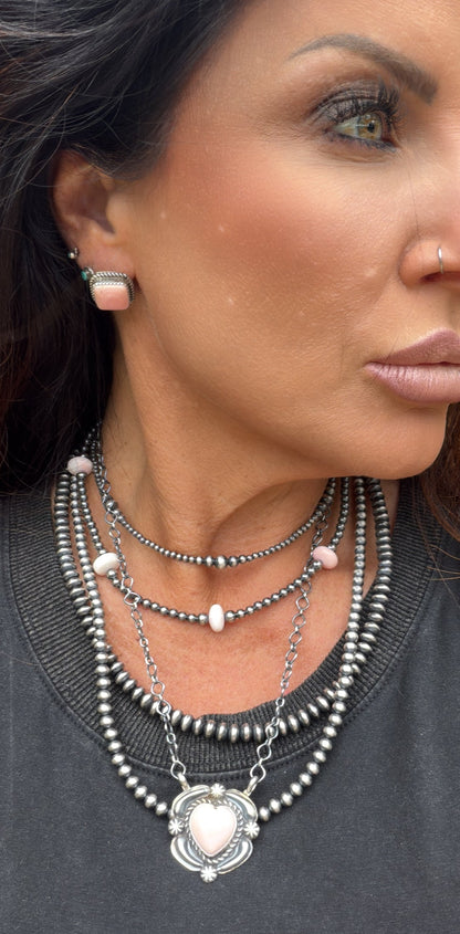 Native Made Queen Pink Conch Heart Necklace with Beautiful Stamping by JJJ