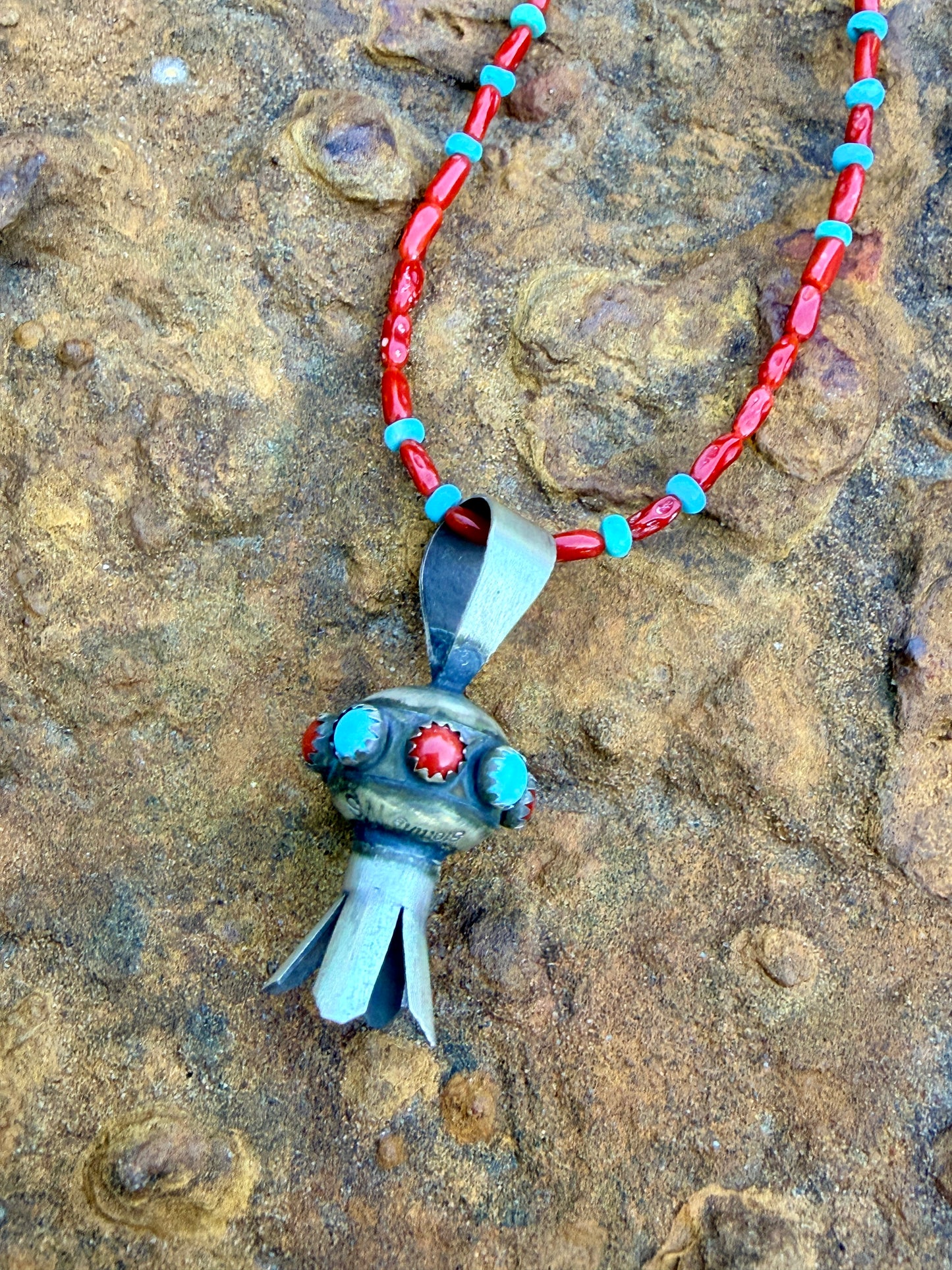 Squash Blossom Pendant on Beaded Necklace by Monica Smith