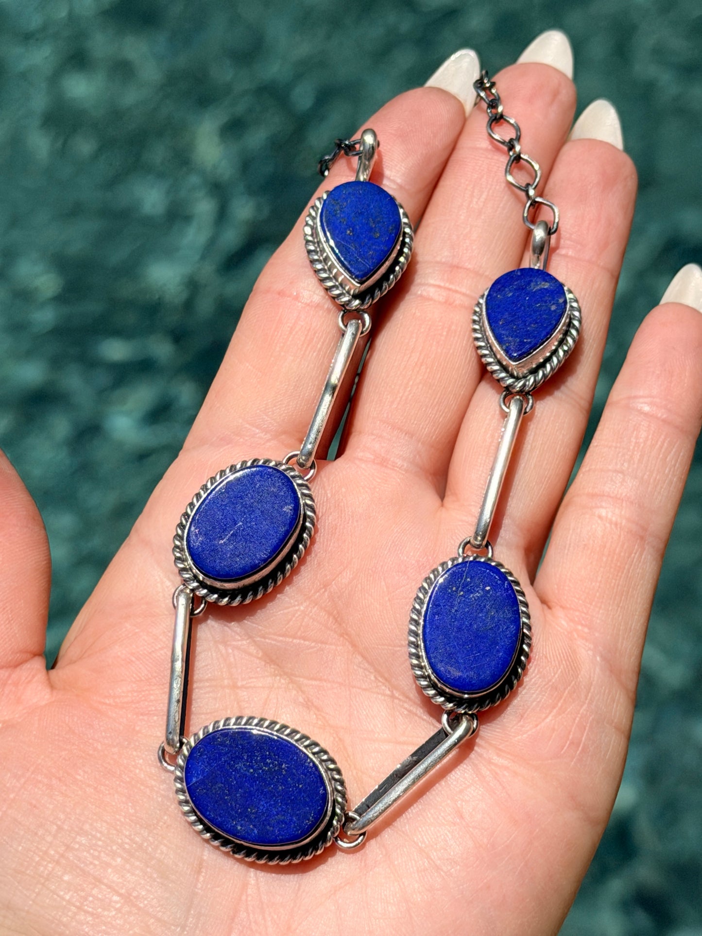 5 Stone Lapis Choker By Native American Master Silversmith Mary Ann Spencer