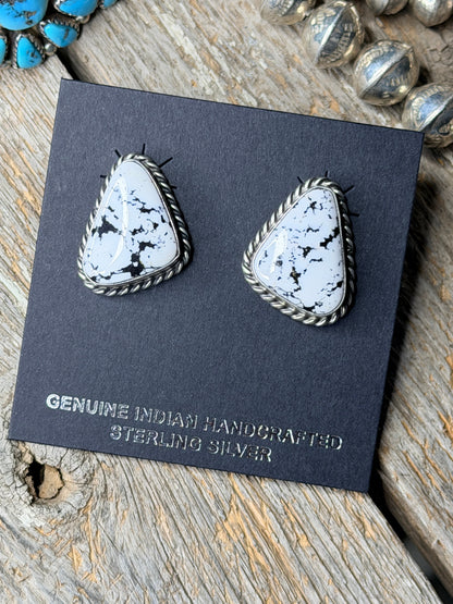 Authentic Native American White Buffalo Stone Post Earring's By C.Belone
