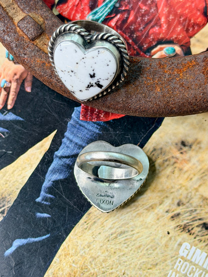 Native Made White Buffalo Adjustable Heart Ring by Dixon