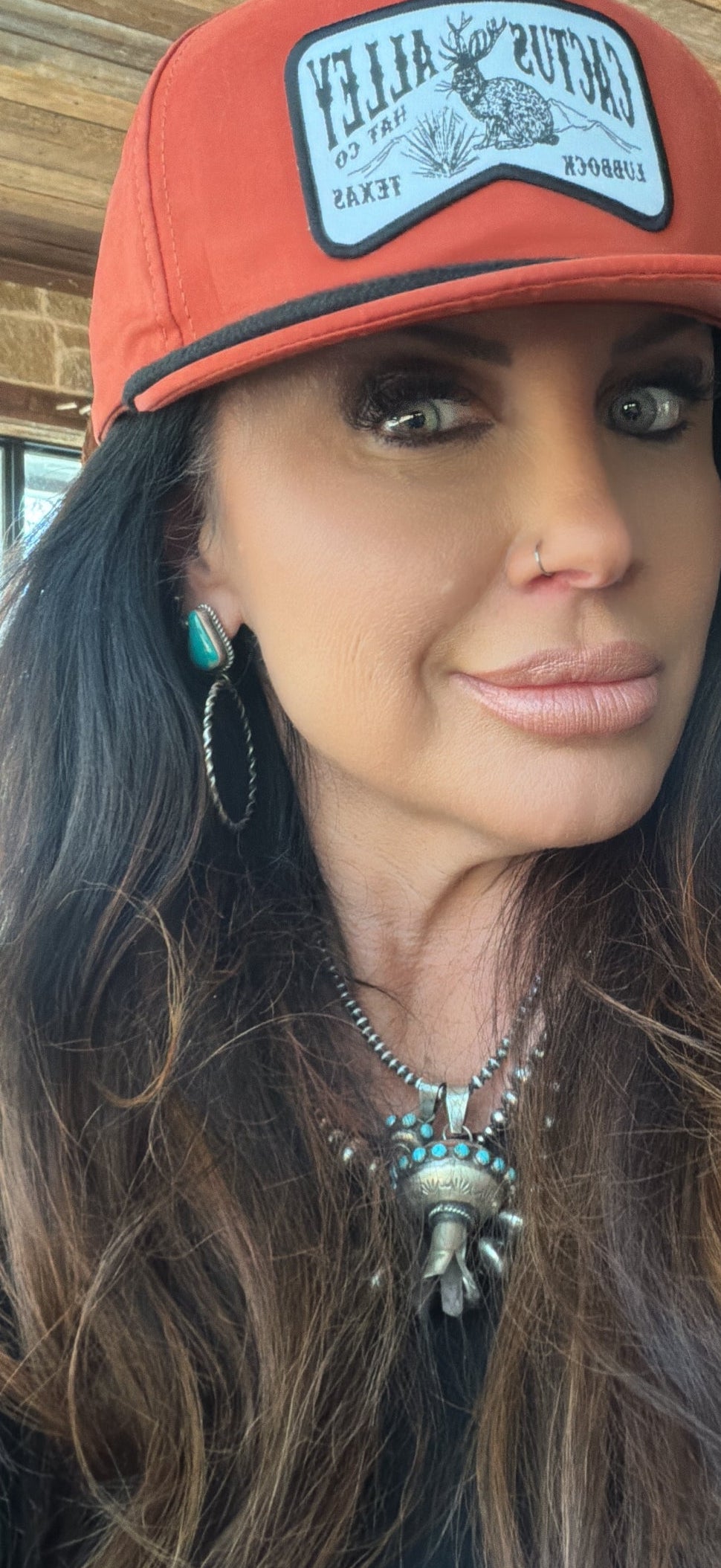 Beautiful Authentic Turquoise and Twisted Hoop Post Earrings