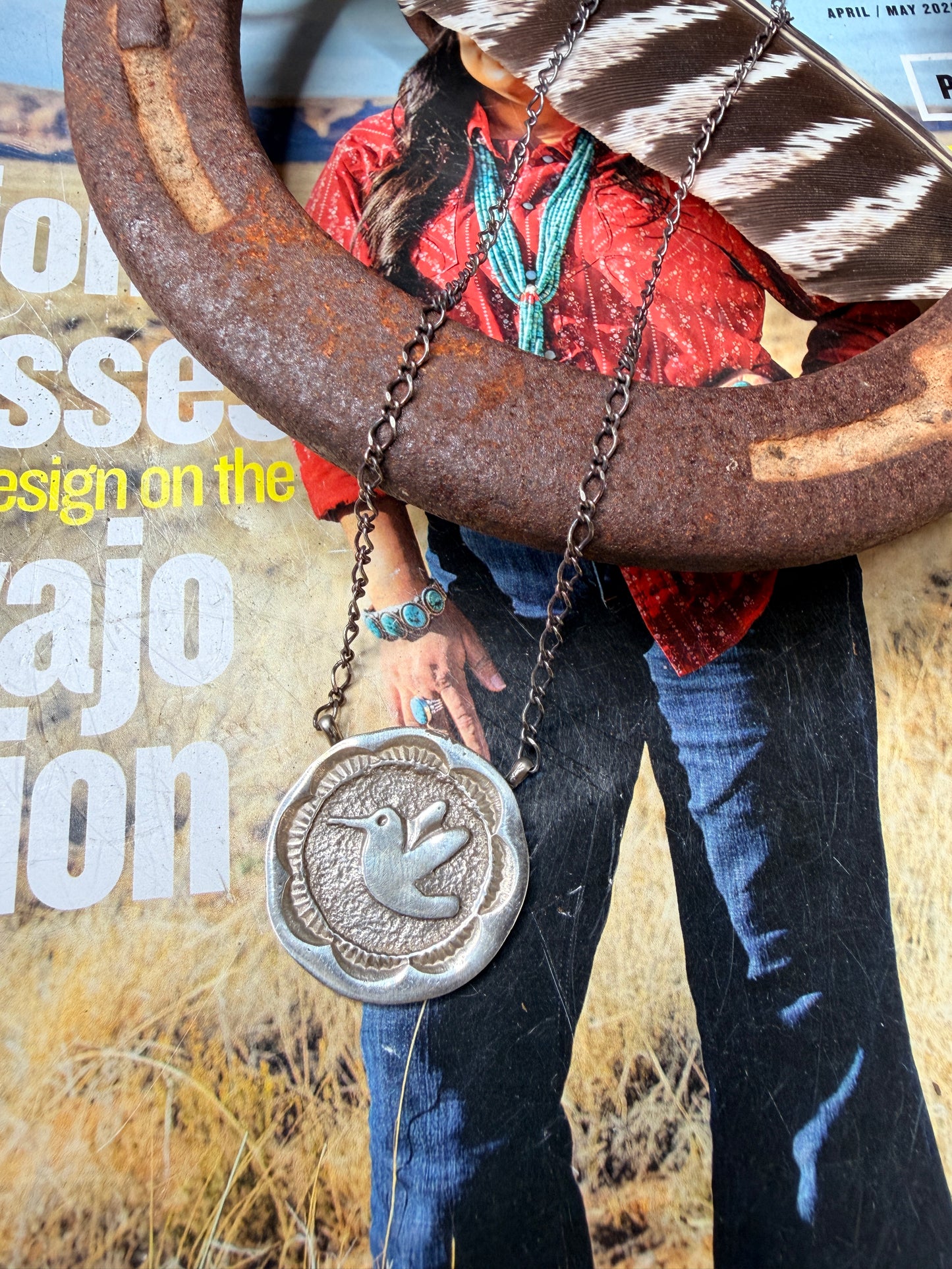 Navajo Handmade Hummingbird Pendant Necklace by Emerson Kinsel 21”