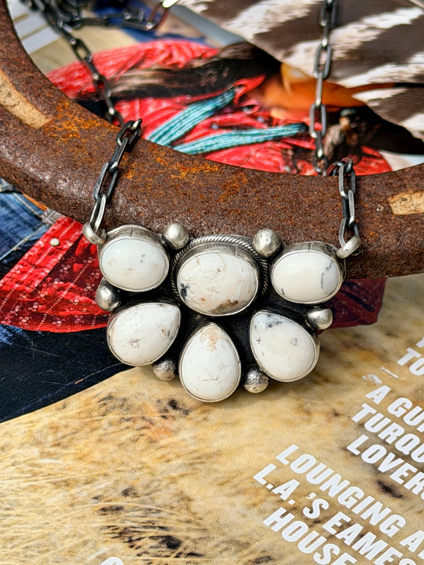 Native Made White Buffalo Cluster Necklace by Benally