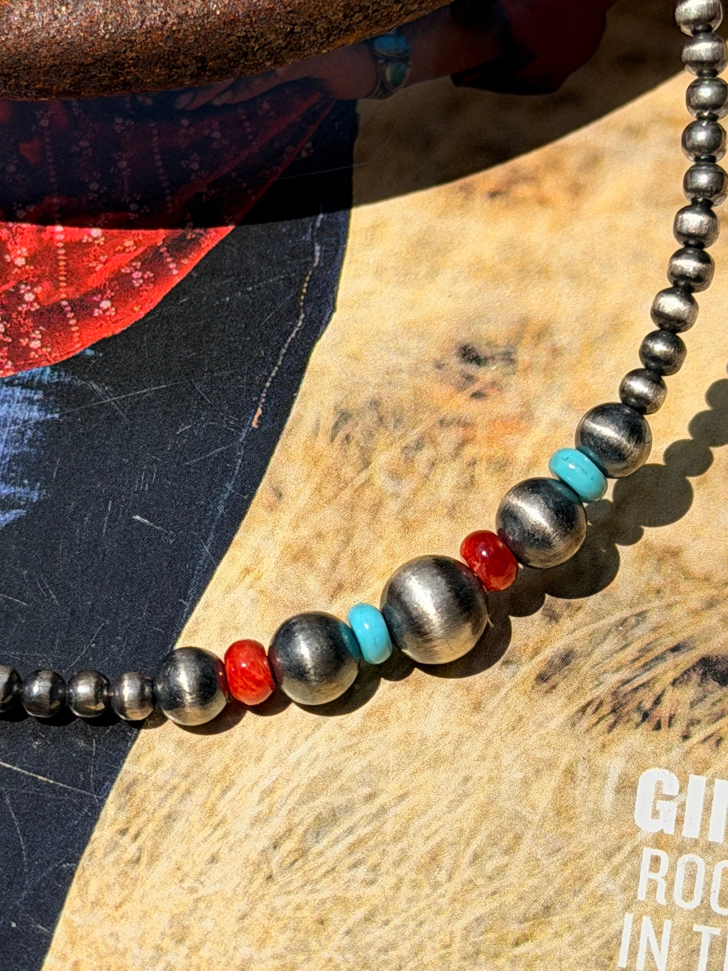 Red Spiny, Turquoise and Desert Pearls Necklace