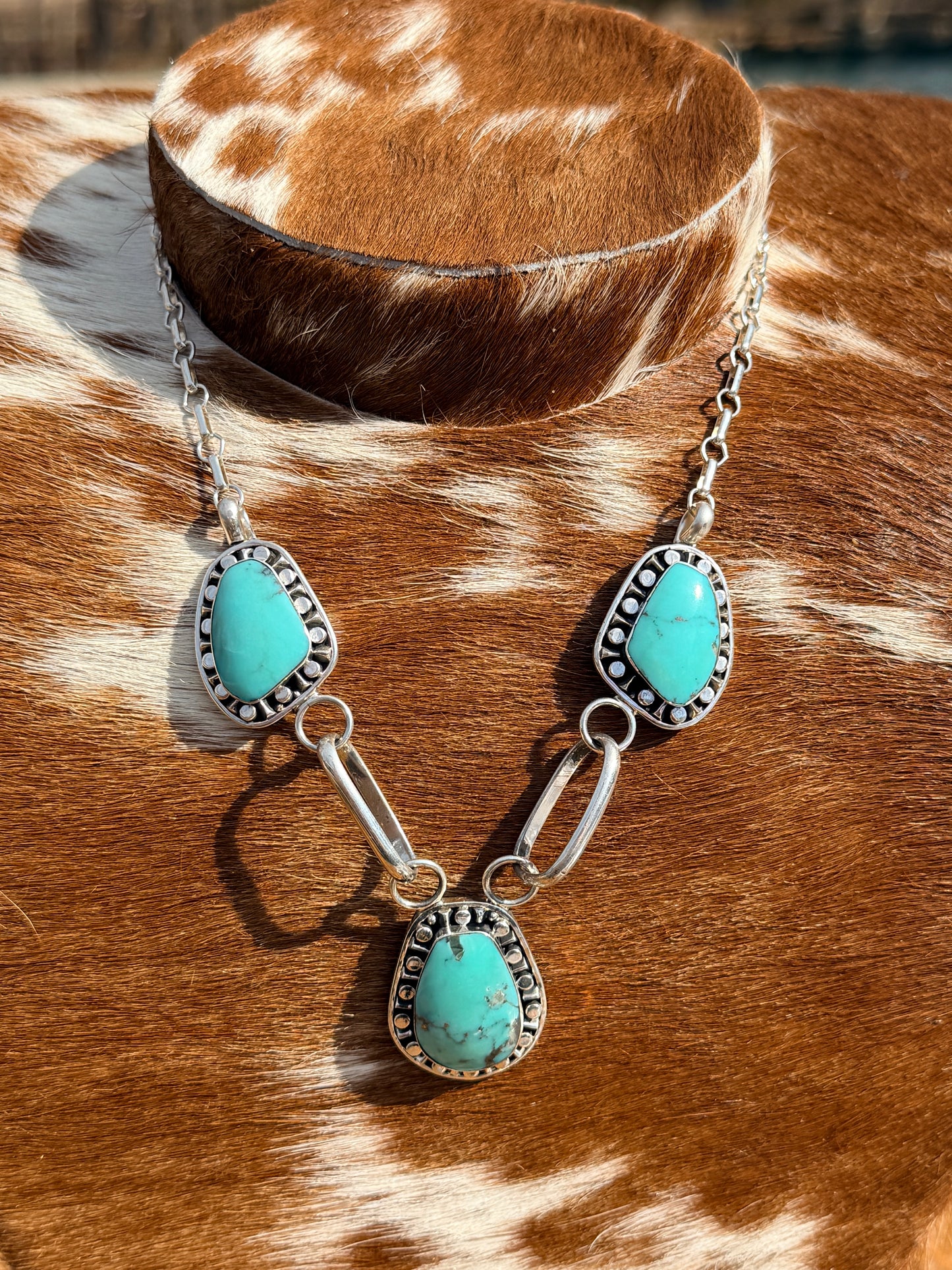 Authentic Turquoise Native Made 3 Stone Necklace