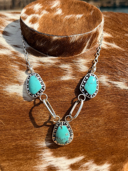 Authentic Turquoise Native Made 3 Stone Necklace