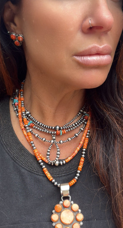 Orange Spiny Oyster Desert Pearl Beaded Necklace