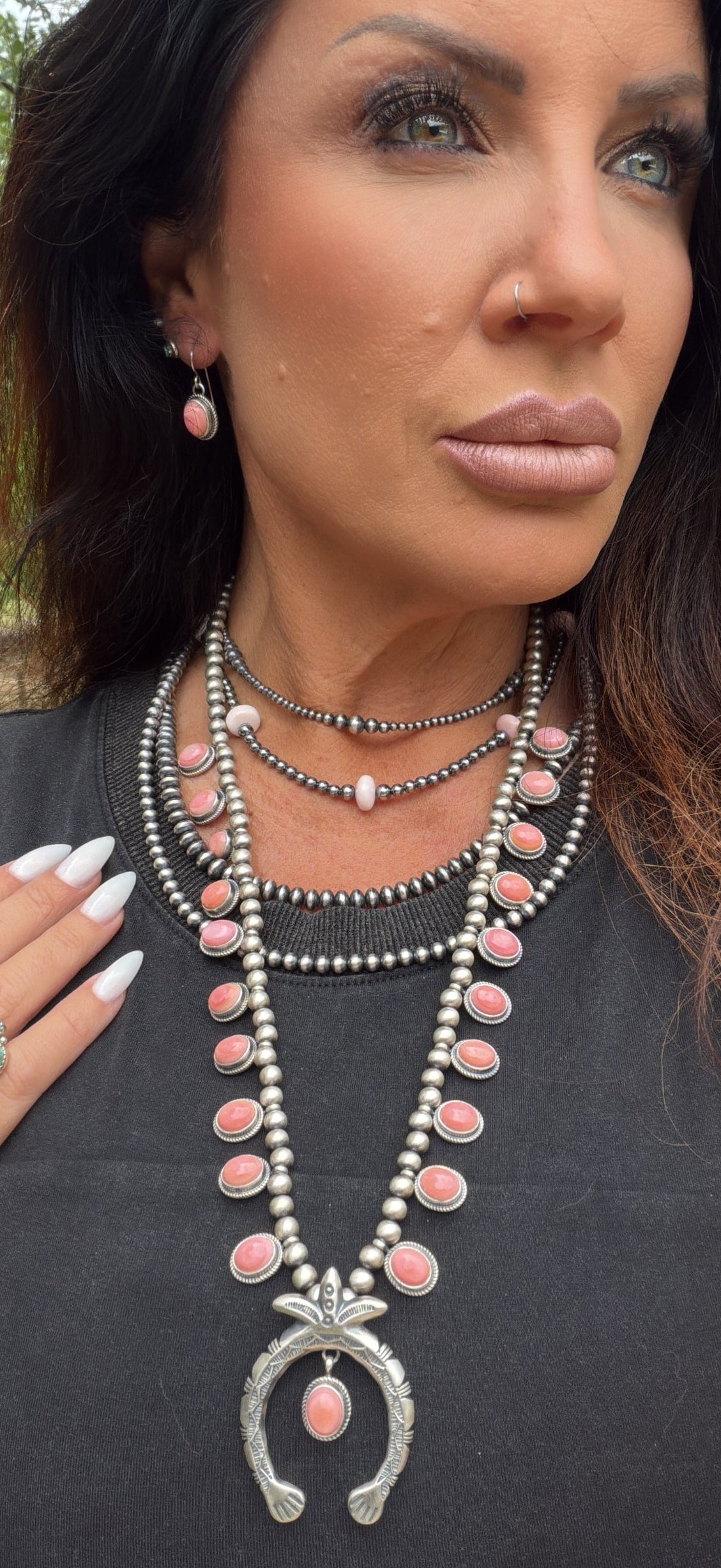 Native Made Queen Pink Conch Squash Neckalce and Earring Set