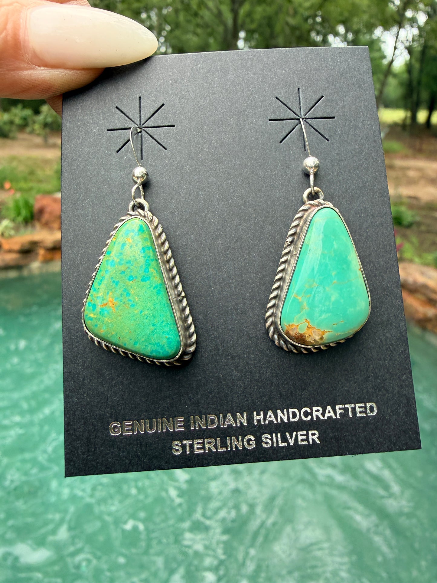 Gorgeous Native Made Green Turquoise Stone Earrings by Irene Kee