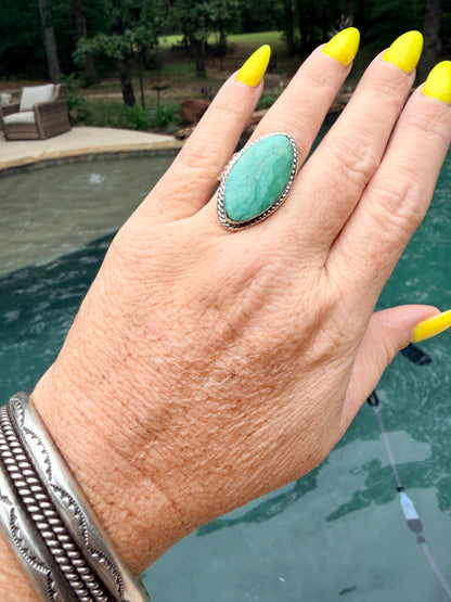 Authentic Native Made Tyrone Turquoise Ring by Ronald Dixson size 7.25