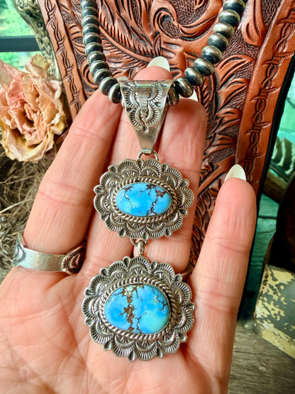 Native Made 2 Stone Golden Hills Turquoise Pendant  by Eula Wylie