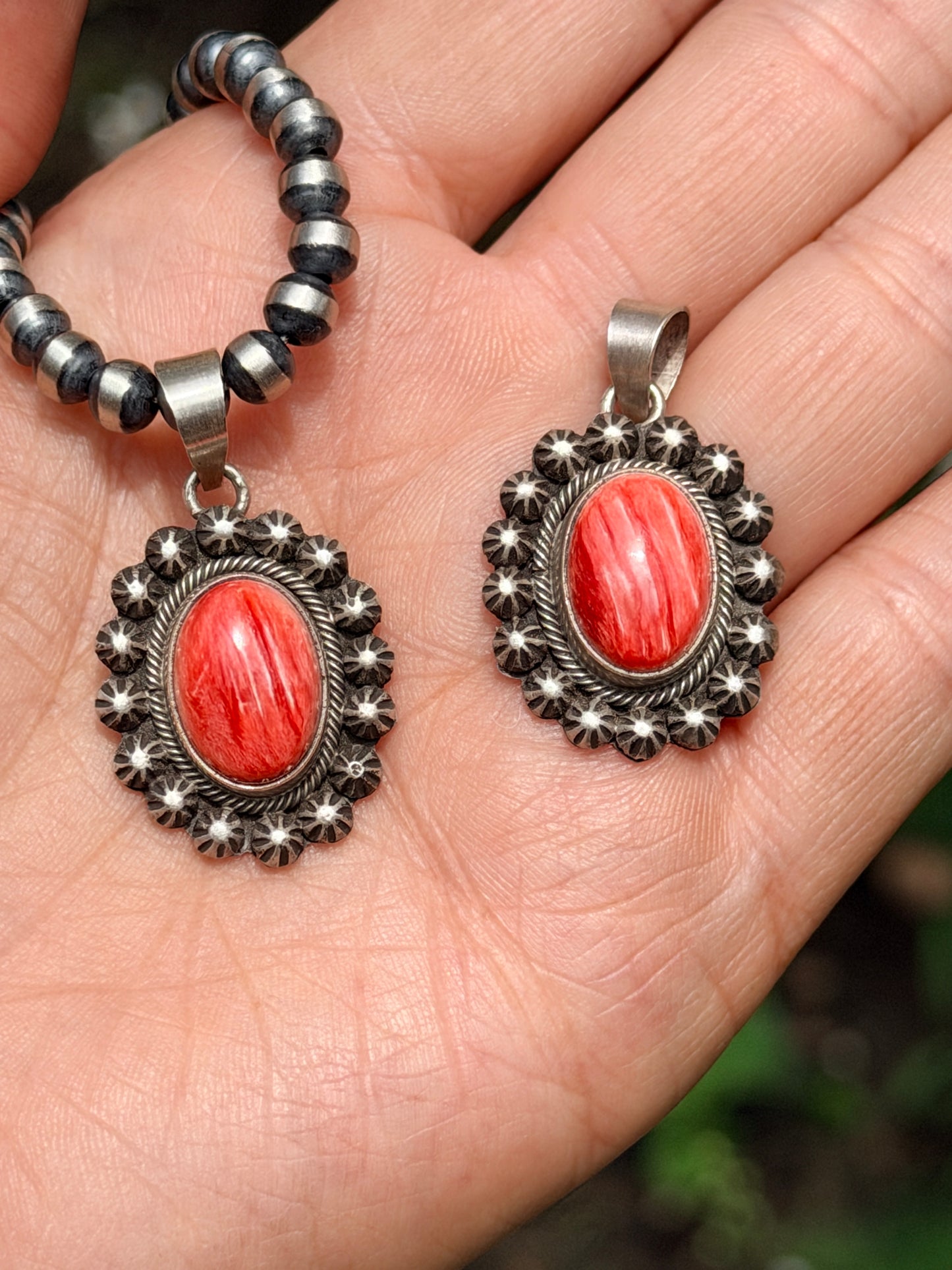 Native Made Scott Skeet Spiny Oyster & Sterling Silver Pendant