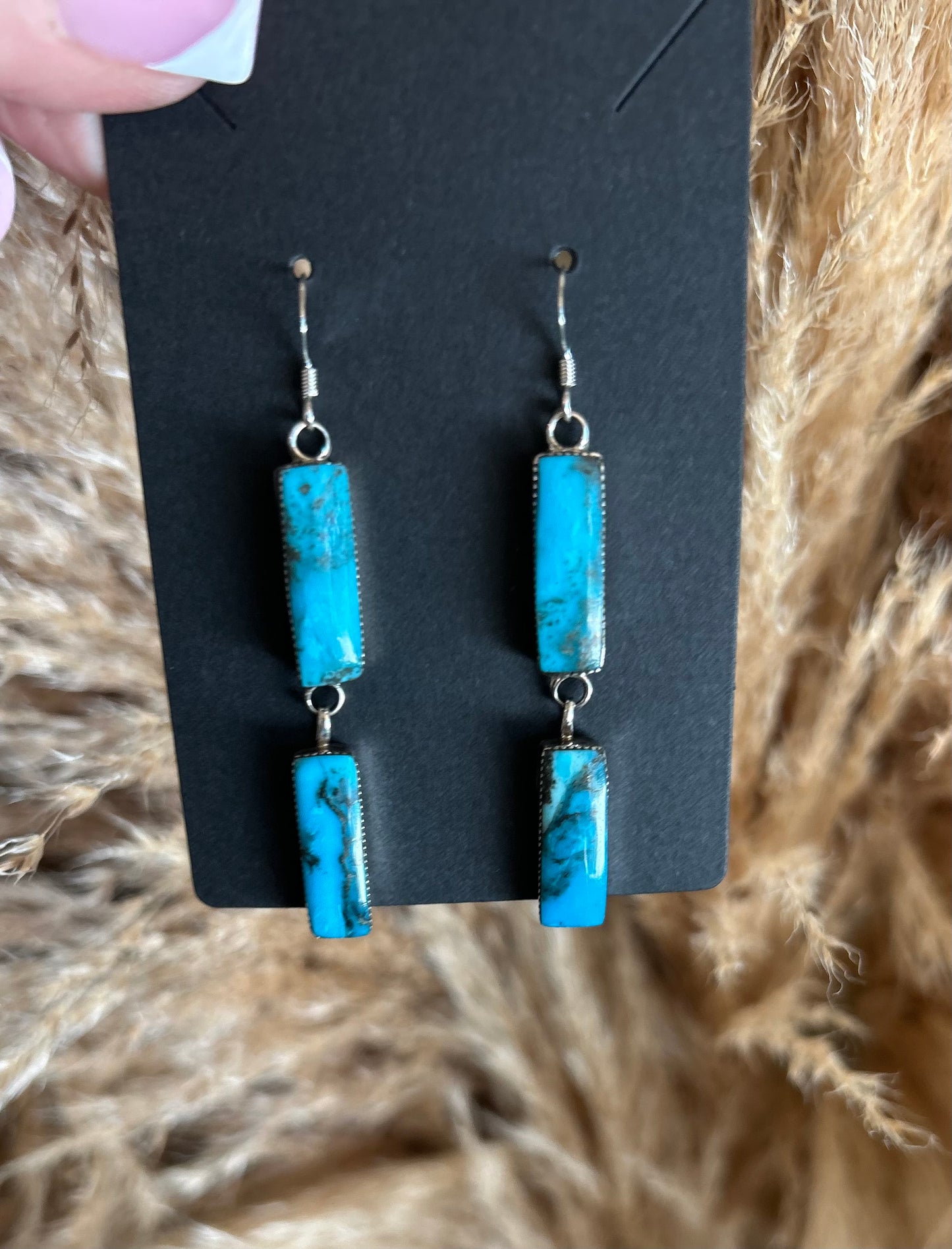 Beautiful Native Made Two Stone Turquoise Earrings by Tsosie