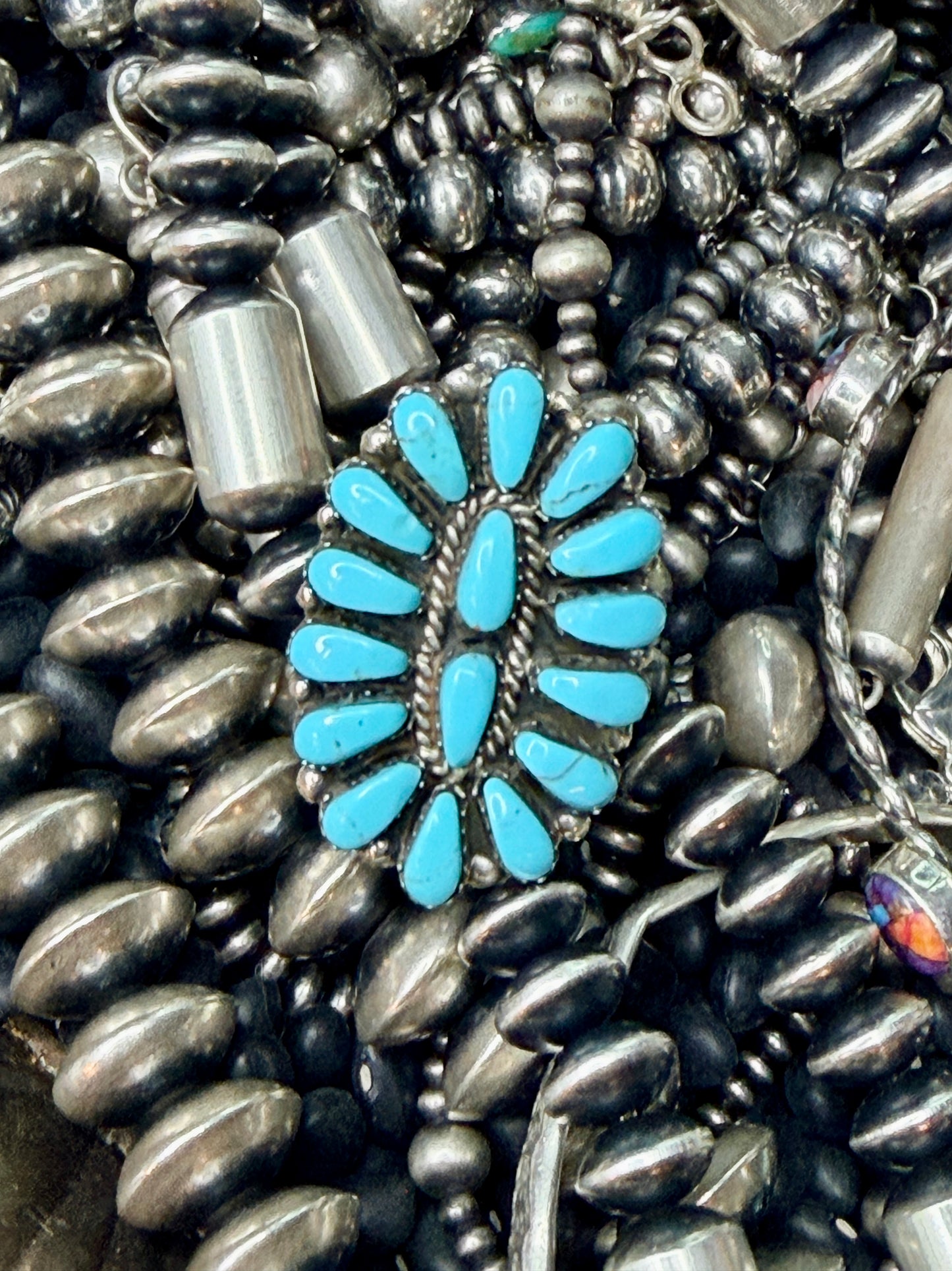 Native Made Turquoise & Sterling Silver Cluster Ring by Juliana Williams