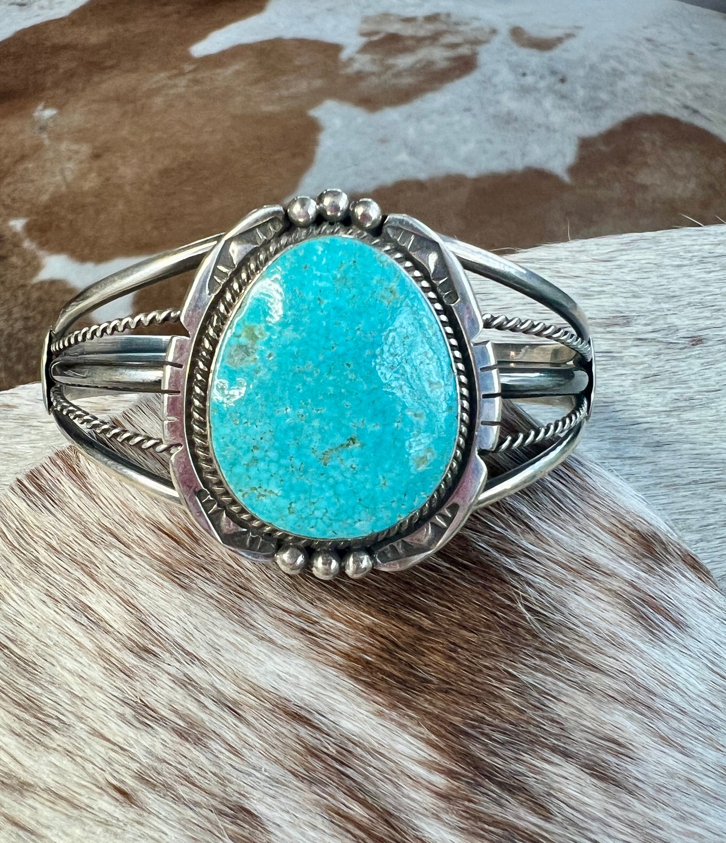 Big beautiful Kingman Slab Turquoise Cuff by Samuel Yellowhair